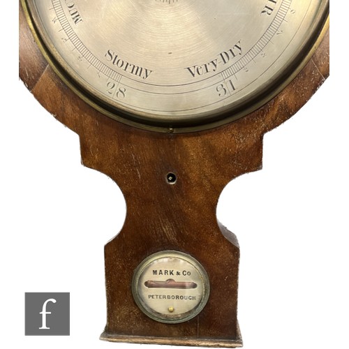 385 - A 19th Century mahogany wheel barometer by Mark & Co, Peterborough, incorporating thermometer an... 