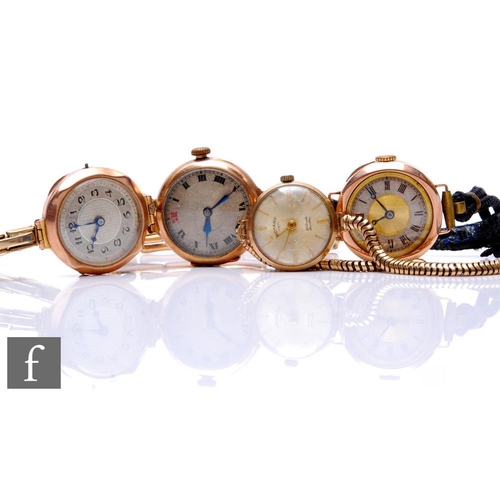 215 - Four assorted lady's wrist watches to include Rotary example to a 9ct snake link bracelet, weight 14... 