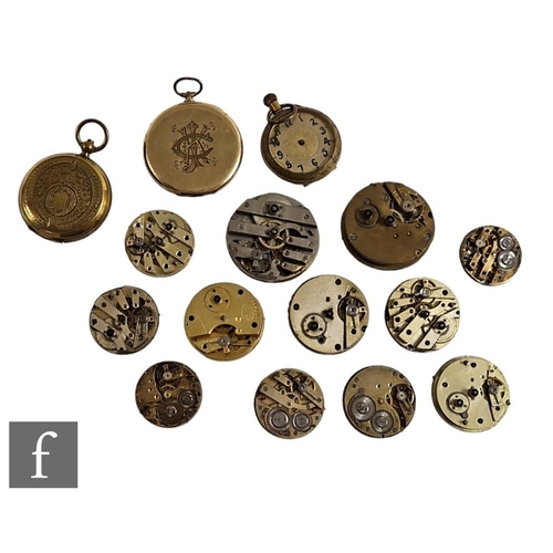 222 - Fifteen assorted pocket watch movements and cases, damages. (15)