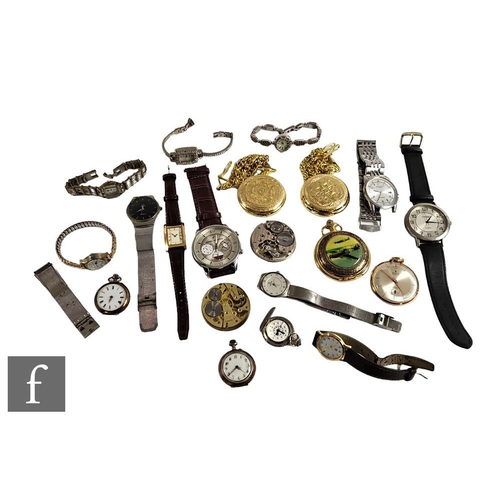 230 - A parcel lot of assorted pocket watches and wrist watch, movements and parts to include Benson, Rota... 