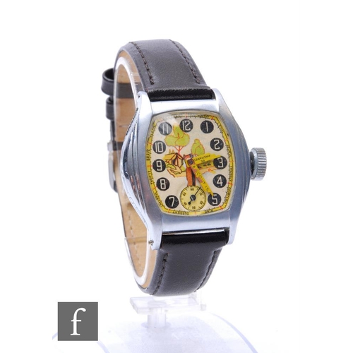 239 - A mid 20th Century chrome Scout manual wind wrist watch with hands modelled as a sign post and Arabi... 