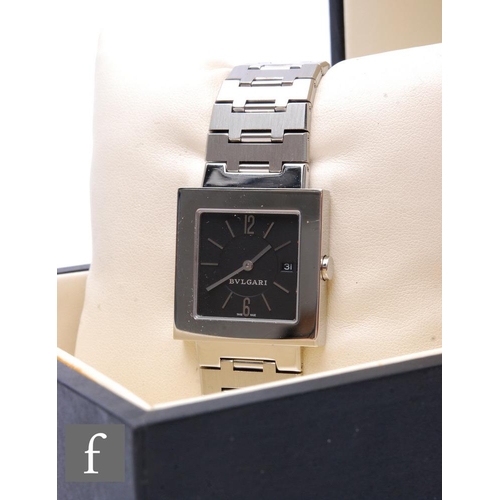 241 - A lady's stainless steel Bulgari Quadrato wrist watch, silver baton and Arabic numerals with date fa... 