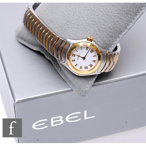 244 - A lady's stainless steel Ebel wrist watch, gilt Roman numerals to a circular white dial, case diamet... 