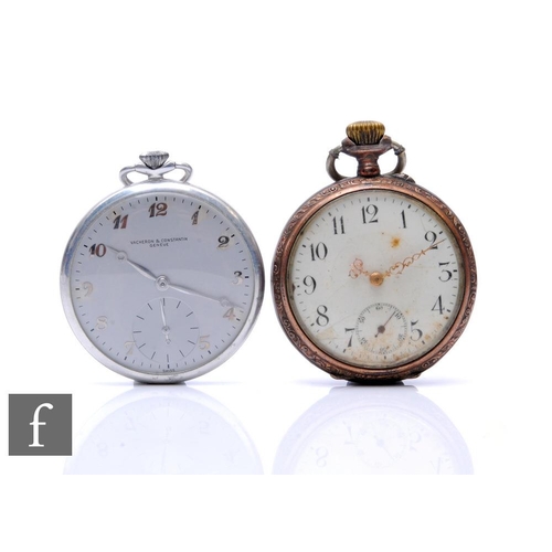 246 - An aluminium Vacheron & Constantin crown wind pocket watch, silver Arabic numerals to a silver c... 