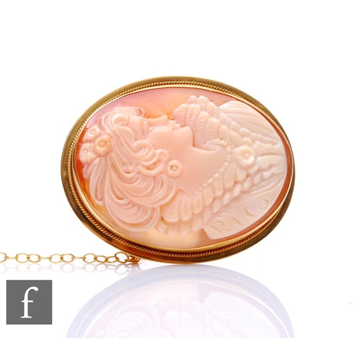 285 - An 18ct hallmarked cameo brooch, head and shoulder profile of a classical lady, weight 9.3g, engrave... 