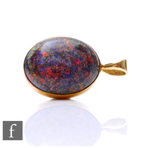 308 - AMENDED DESCRIPTION - An 18ct single stone treated matrix opal pendant, cabochon cut opal, length 6.... 