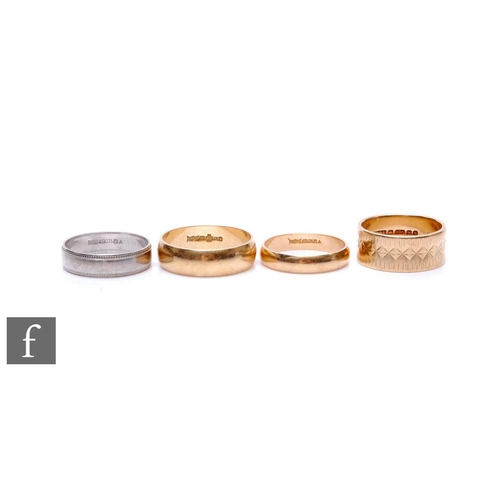 314 - Four assorted 9ct hallmarked wedding rings to include a white gold example, total weight 13g, variou... 