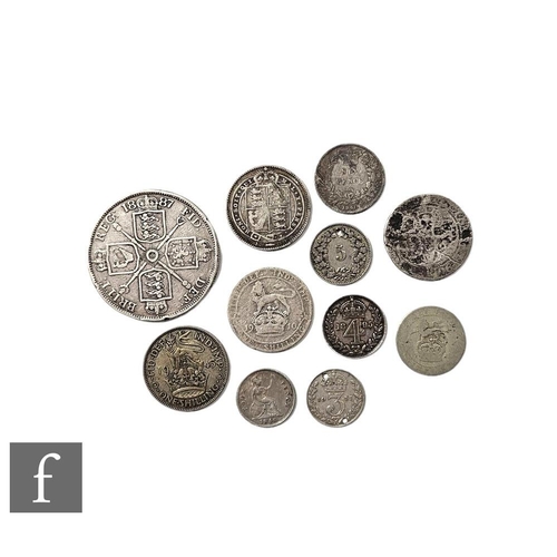 552 - A Victoria 1887 double florin, groats dated 1840 and 1895 and various other coinage including shilli... 