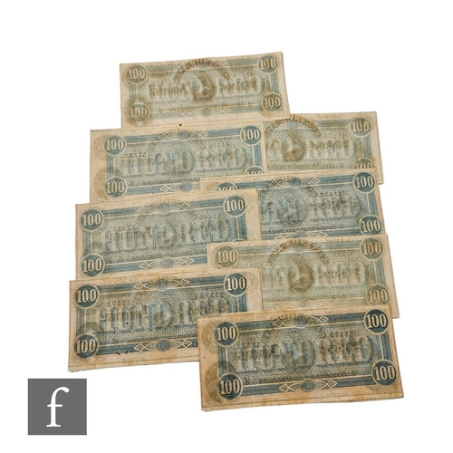 567 - Eight American Confederate one hundred dollar bills, Richmond February 17th 1864, Nos 51574, 51575, ... 