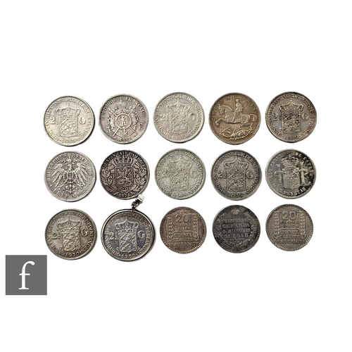 589 - Various French, German, Dutch and Russian francs, guilders and roubles and a 1935 crown. (15)