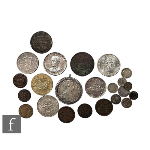 591 - Two 1780 Austrian Marie Theresa Thalers, some 1968 Mexico Olympic coins, a Canadian dollar, other si... 