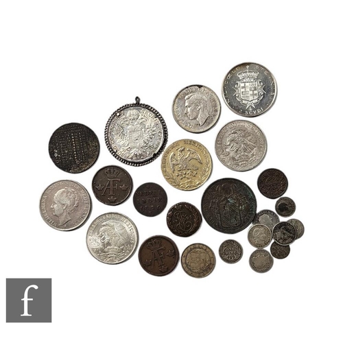 591 - Two 1780 Austrian Marie Theresa Thalers, some 1968 Mexico Olympic coins, a Canadian dollar, other si... 