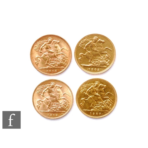 621 - Four Edward VII to George V half sovereigns 1902, 1907, 1914 and 1915. (4)