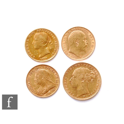 622 - A Victoria 1887 Australia sovereign (MM), an Australian 1860 half sovereign and two half sovereigns ... 