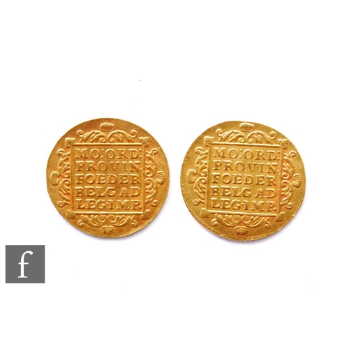 638 - Two Netherlands one Ducat gold coins, 1795 and 1798, reverse Mo ord Provin Foeder Belgad Legimp, 7g.... 