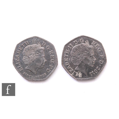 649 - An Elizabeth II 2009 Kew Gardens fifty pence and a 2011 Offside Explained fifty pence. (2)