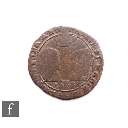 655 - A Philip & Mary (1554-1558) Ireland shilling, 1555, busts face-to-face crown over date, the reve... 