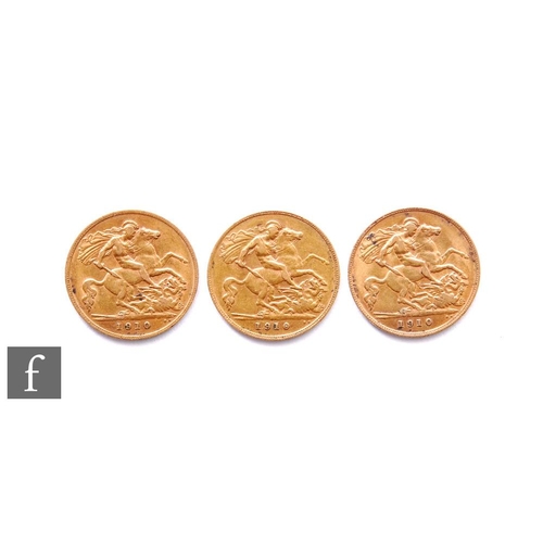 658 - Three Edward VII half sovereigns, all 1910. (3)