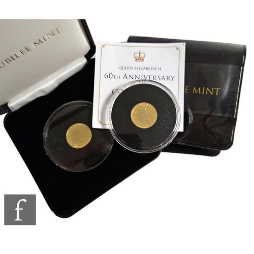 662 - Two Elizabeth II Tristan Da Cunha 9ct gold coins to commemorate the Queens 88th birthday and the 60t... 