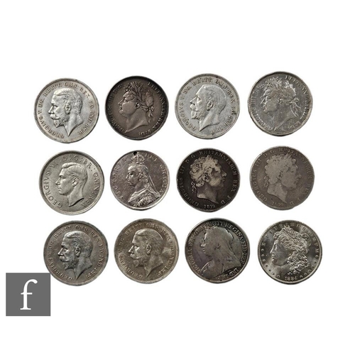 695 - Various George III to George VI crowns, 1819 x 2, 1821 x 2, 1887, 1893, 1935 and 1937, and an 1884 A... 