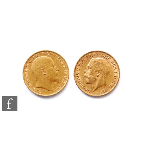 703 - An Edward VII half sovereign dated 1906 and a George V half sovereign dated 1911. (2)