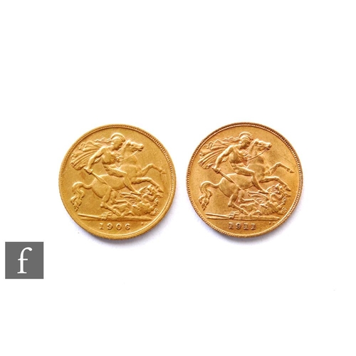 703 - An Edward VII half sovereign dated 1906 and a George V half sovereign dated 1911. (2)