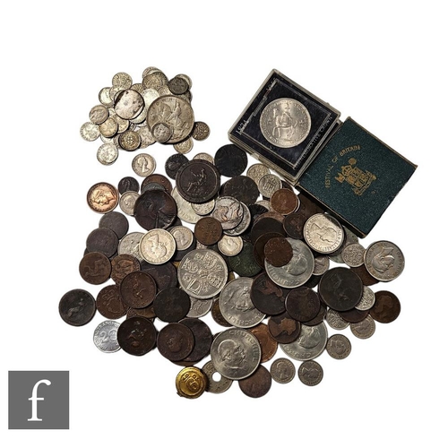 709 - Various George III to Elizabeth II coinage to include a cartwheel penny, a half penny and farthings,... 