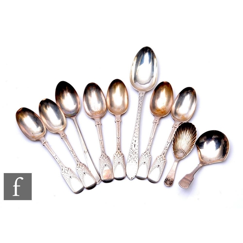 94 - A small parcel lot of hallmarked silver flatware to include a set of six tea spoons and two silver c... 