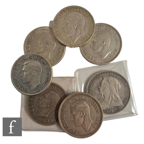 831 - Six Victoria to George VI crowns, 1898, 1935, 1937 x 3 and a 1937 Australian Wreath Crown. (6)