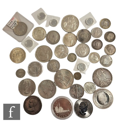 833 - Assorted George I to Victoria shillings, various rupees, silver and nickel foreign coinage, francs, ... 