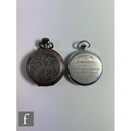 246 - An aluminium Vacheron & Constantin crown wind pocket watch, silver Arabic numerals to a silver c... 