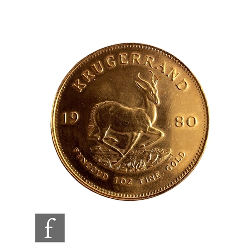 843 - A South Africa Krugerrand, 1975, weight 34g.