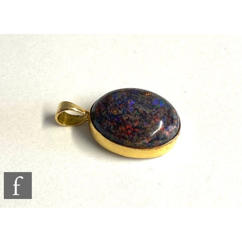 308 - AMENDED DESCRIPTION - An 18ct single stone treated matrix opal pendant, cabochon cut opal, length 6.... 