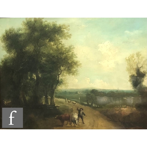 446 - CIRCLE OF THOMAS BARKER OF BATH (1769–1847) - A herdsman on a path with distant view of town beyond,... 