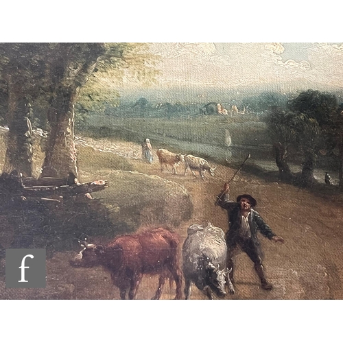 446 - CIRCLE OF THOMAS BARKER OF BATH (1769–1847) - A herdsman on a path with distant view of town beyond,... 