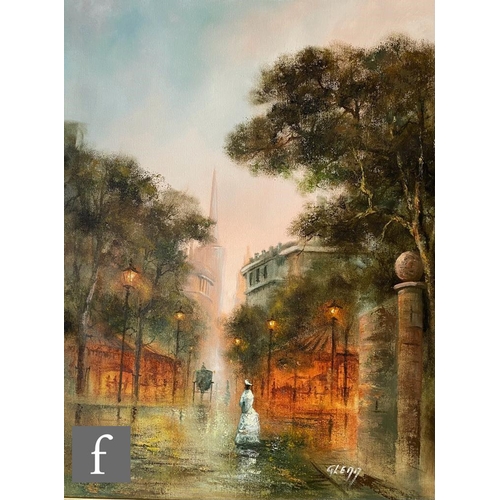 450 - COLIN MAXWELL PARSONS (BORN 1936) - A rainy street scene, oil on canvas, signed 'Glenn', framed, 80c... 