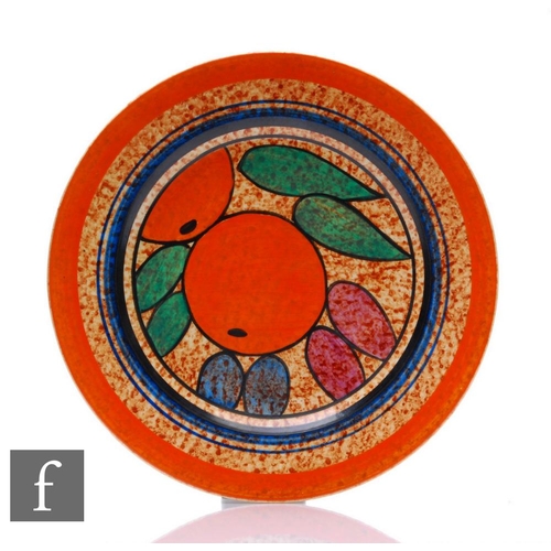 144 - A Clarice Cliff Oranges Cafe au Lait circular plate circa 1931, hand painted with fruit and foliage ... 