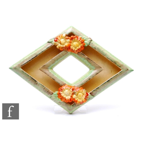 150 - A Clarice Cliff My Garden pattern large diamond shape flower trough circa 1936, decorated with appli... 