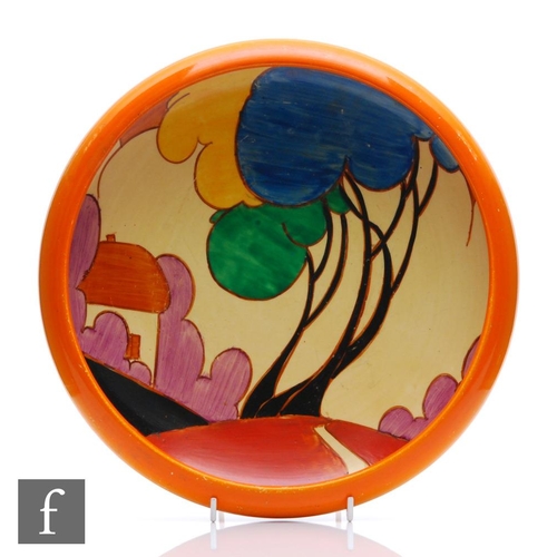 151 - A large Clarice Cliff Blue Autumn Hiawatha floating bowl circa 1930, hand painted to the central wel... 