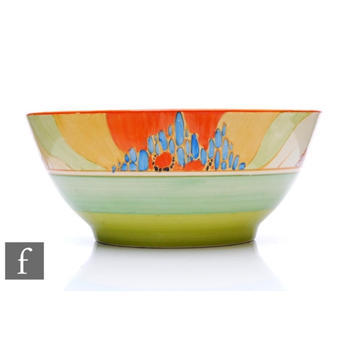 153 - A large Clarice Cliff Havre shape fruit bowl circa 1933, hand painted in the Windbells pattern with ... 