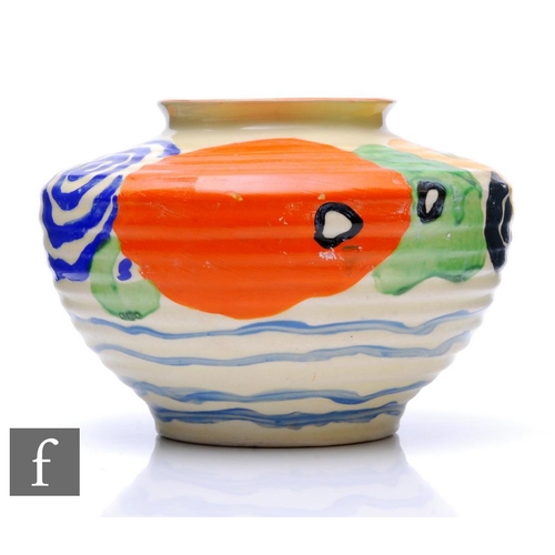 155 - A Clarice Cliff Latona Flowerheads shape 356 Kidney vase circa 1930, hand painted with stylised flow... 