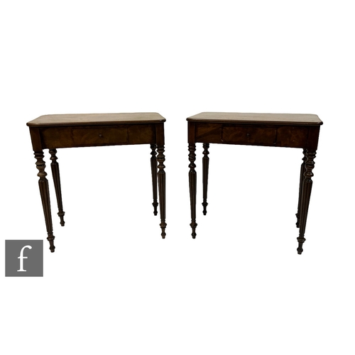 477 - A pair of 19th Century mahogany Gillows style side tables, each fitted with a small frieze drawer on... 