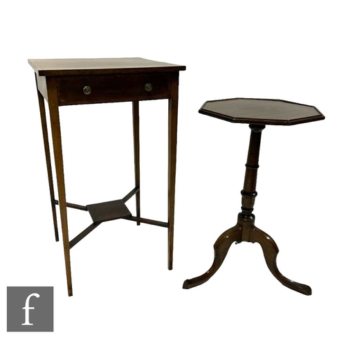 529 - An early 20th Century mahogany side table of square form, with cross-banded top above a single friez... 