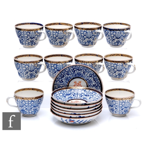 63 - A collection of Worcester 'Royal Lily' pattern teacups and saucers, circa 1780, to include ten teacu... 