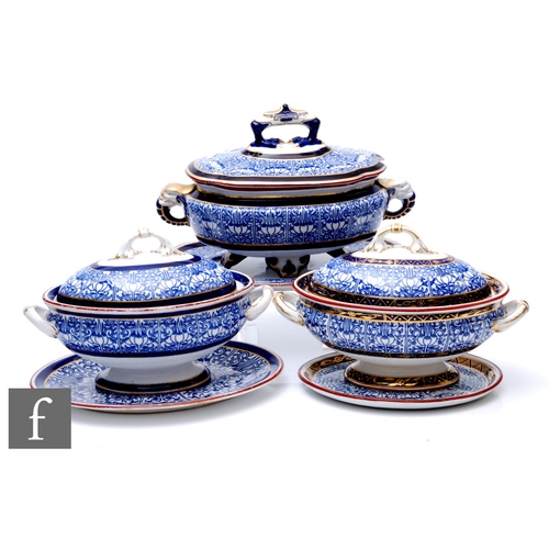 84 - A collection of 19th Century Royal Worcester 'Royal Lily' pattern sauce tureens and stands, dated 18... 