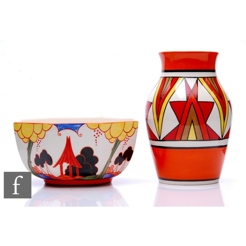 117 - Two Wedgwood Clarice Cliff Centenary collection items, to include 'Sunburst' Isis vase, height 20cm,... 