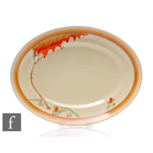 158 - A Clarice Cliff oval meat plate circa 1940, hand painted in a shoulder variant of the Taormina patte... 