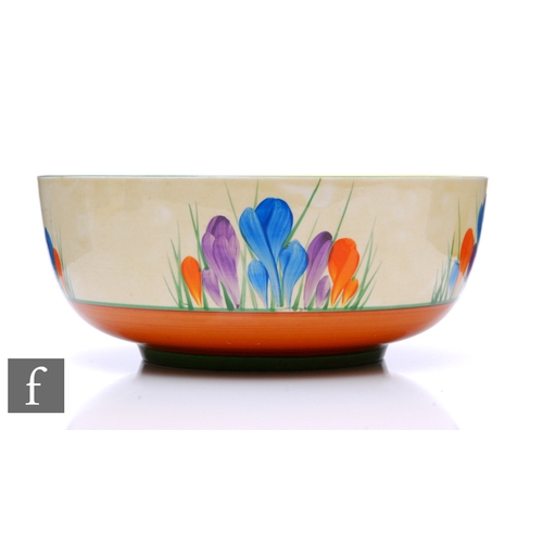 172 - A large Clarice Cliff Holborn shape fruit bowl circa 1930, hand painted with Crocus sprays with yell... 