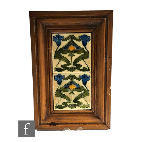 179 - A pair of late 19th Century 6 inch dust pressed tiles, each relief moulded with faux tubelined decor... 