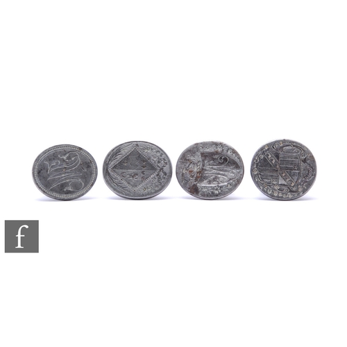 195 - Three 18th Century silvered seal matrices, each with coats of arms variants, and a late example with... 